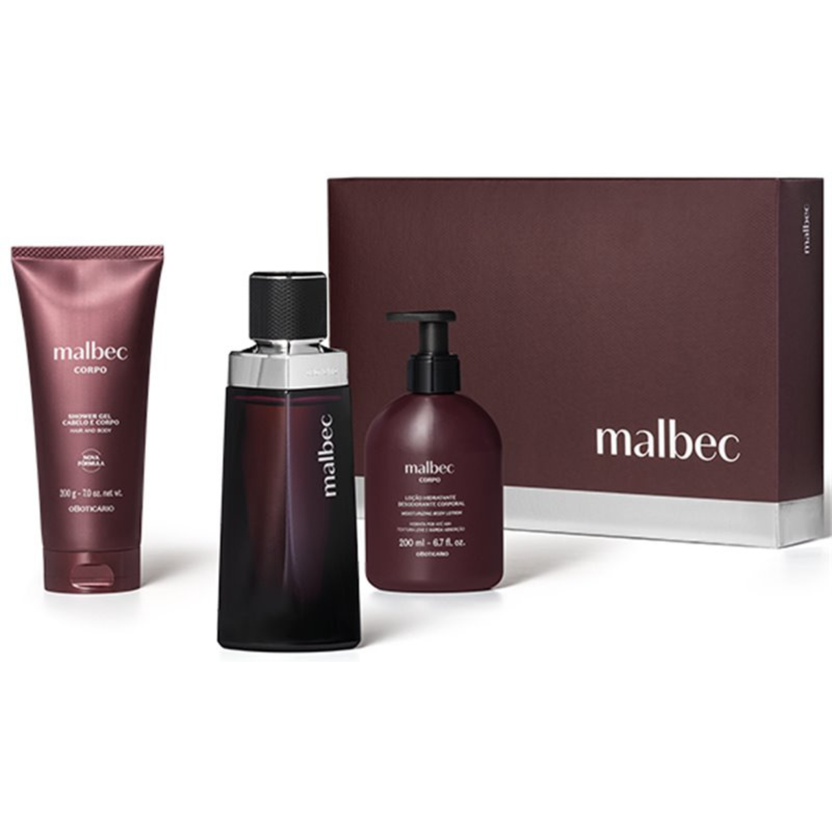 Estojo Malbec Oboticário 2025 / Malbec Edt 100ml / Malbec Shower Gel 200g / Malbec Loção Hidratante 200ml