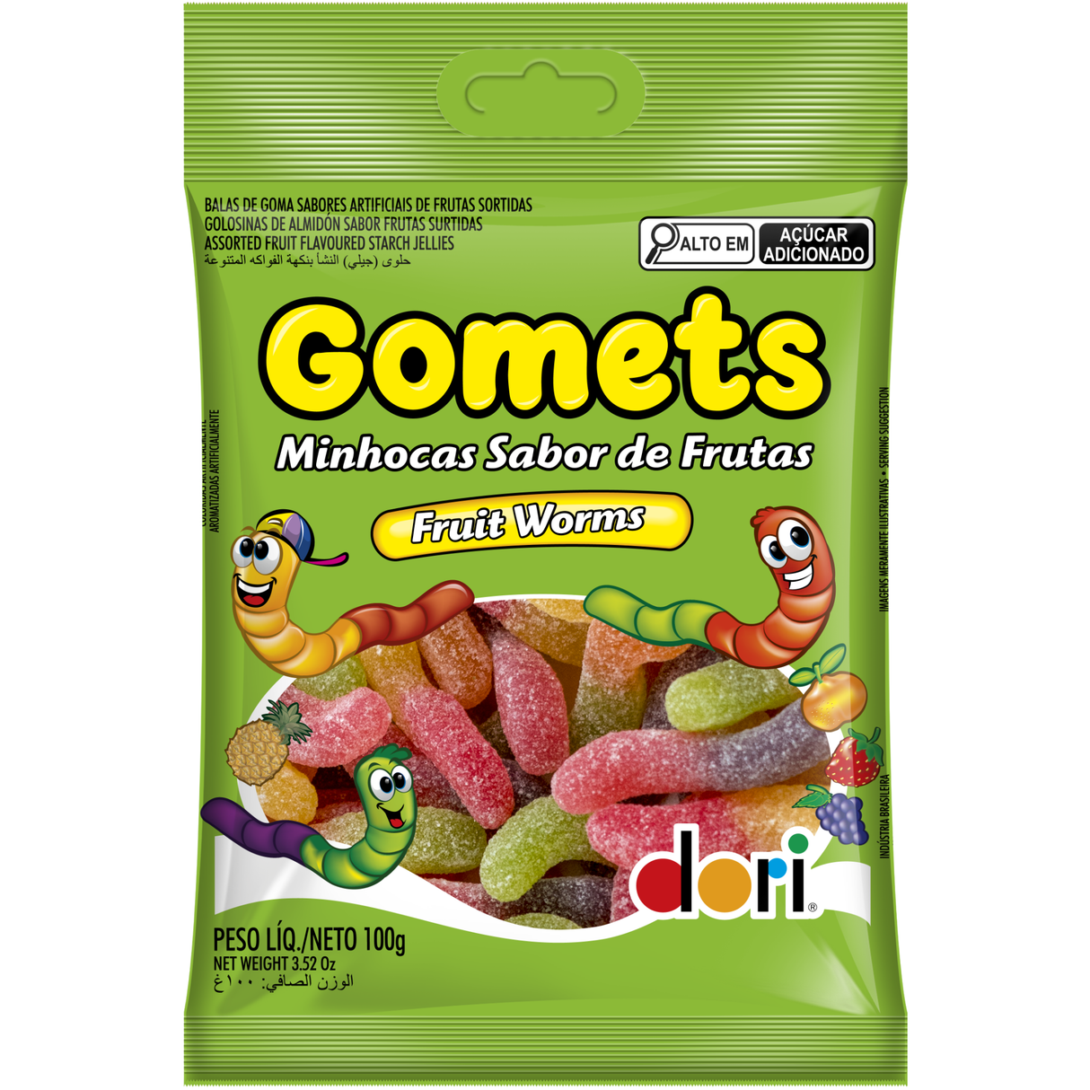 Gomets Minhocas Sabor De Frutas 100g