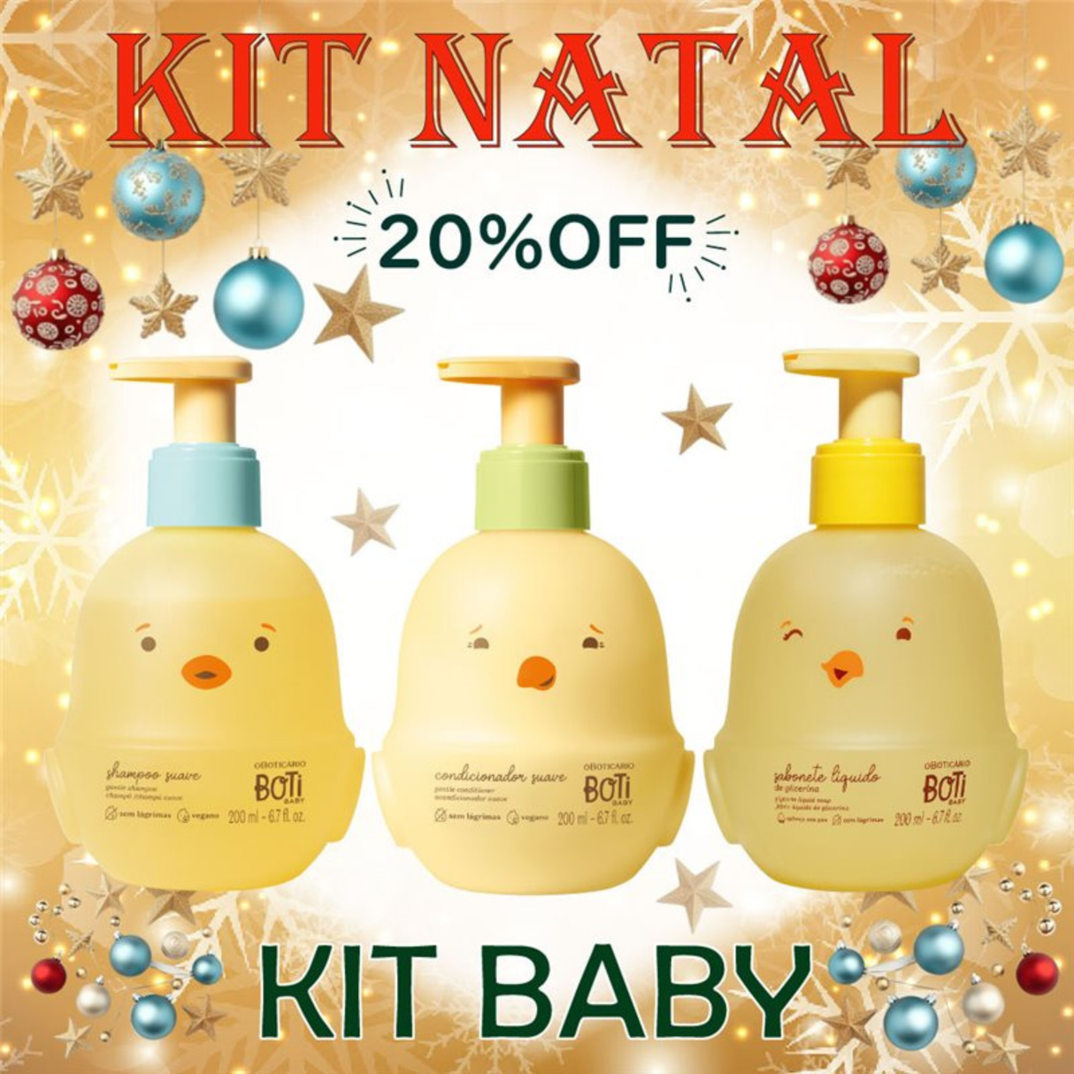 Kit Boti Baby Natal Oboticário Shampoo 200ml / Condicionador 200ml / Sabonete Liquido 200ml