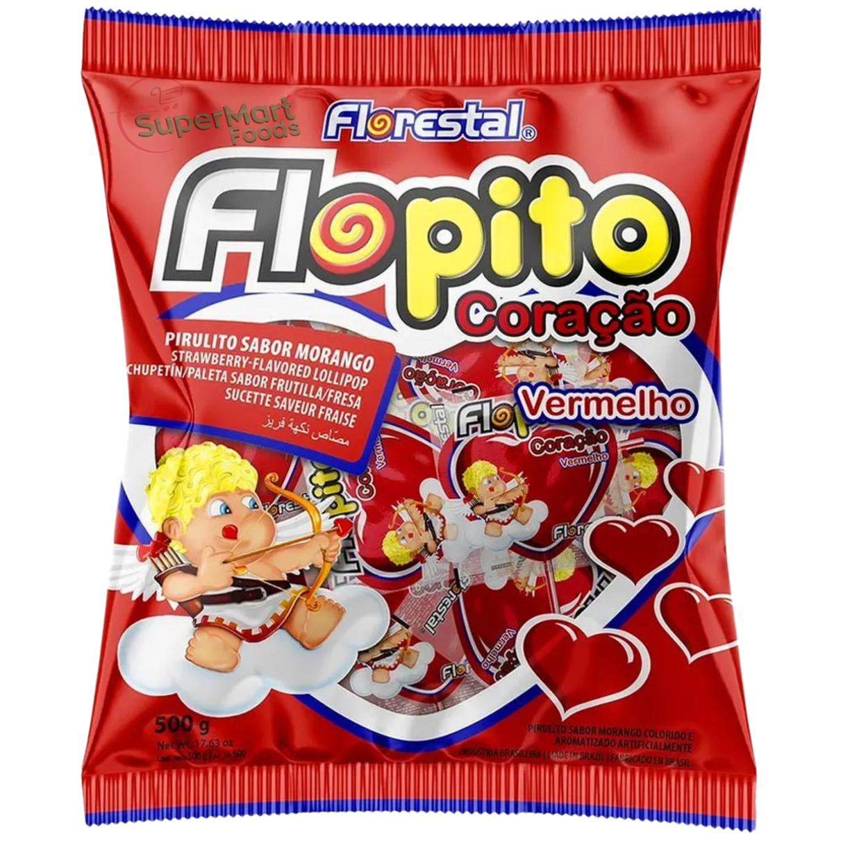 Pirulito Flopito Coracao Vermelho Florestal 50g