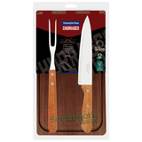 トラモンティーナ 3ピース バーベキューセット: ステンレススチールナイフ 1本 / ステンレススチールフォーク 1本 / 木製カッティングボード 1枚