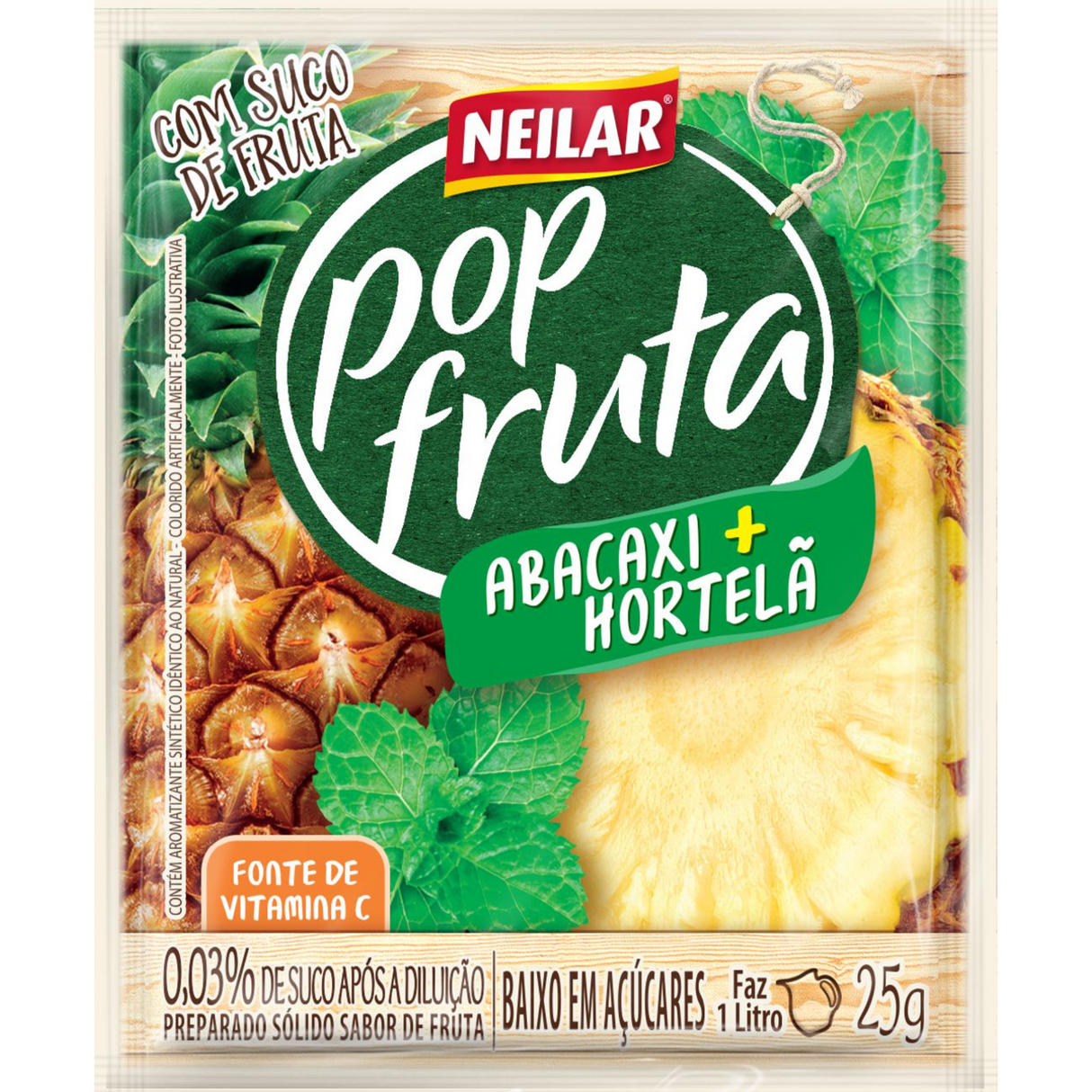 Suco em Pó Sabor Abacaxi + hortelã  Neilar Pop Fruta 25g