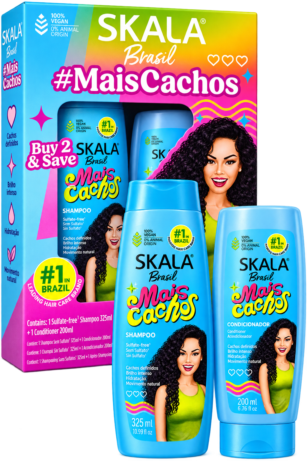 Kit shampoo 325 ml e condicionador 200 ml Skala Mais Cachos