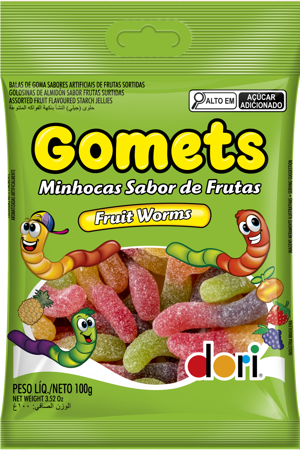 Gomets Minhocas Sabor De Frutas 100g