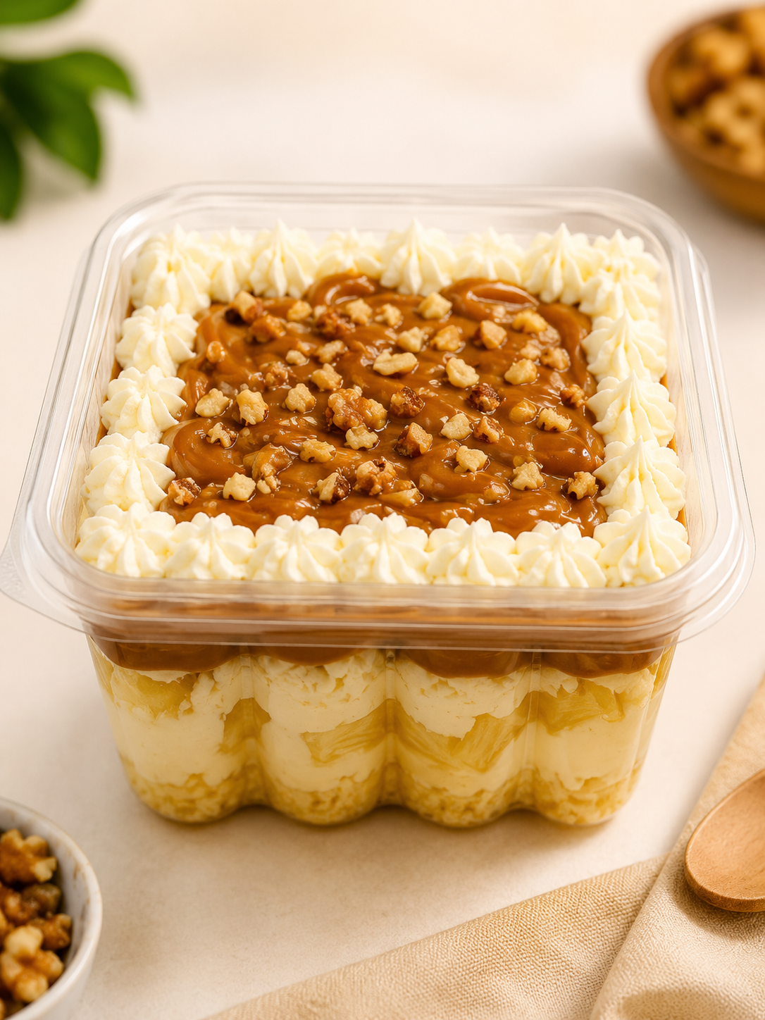 Bolo no pote abacaxi  creme , doce de leite e nozes