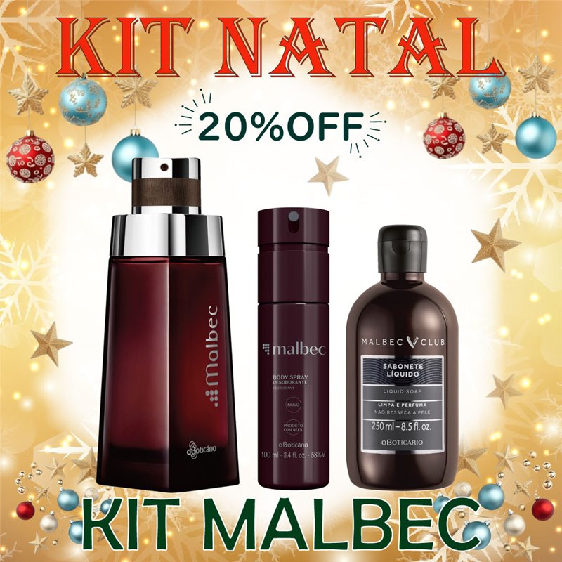 Kit Malbec Natal Oboticário Perfume 100ml/ Body Spray Desodorante 100ml / Sabonete Liquido 250ml
